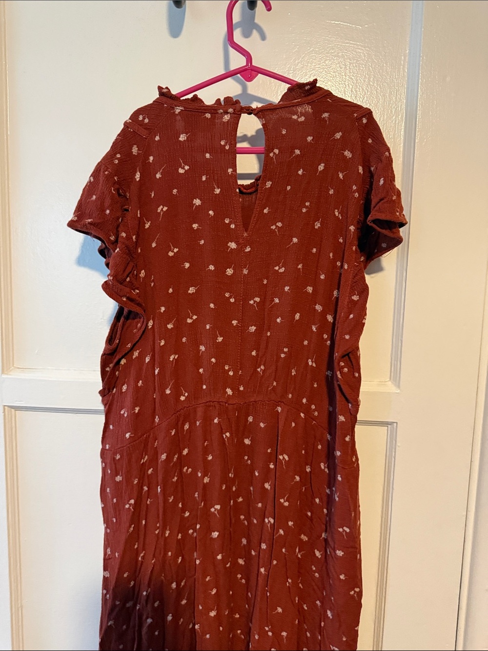 Universal Thread Rust Floral Short-Sleeve Maxi Dress with Pockets Button Closure - Picture 8 of 11